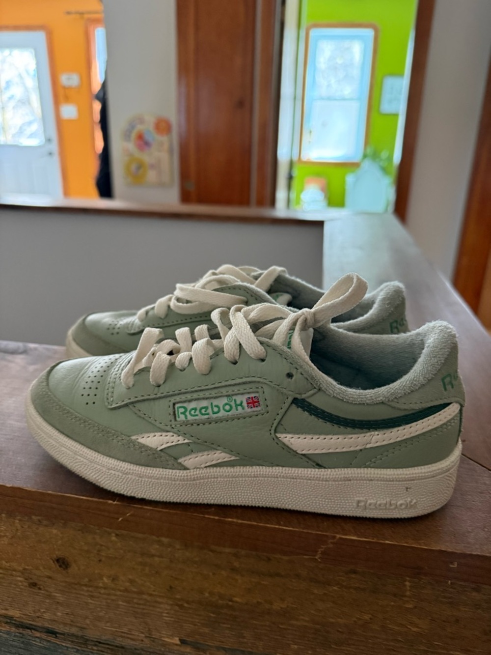 Reebok Sage Green and White Low-Top Sneakers